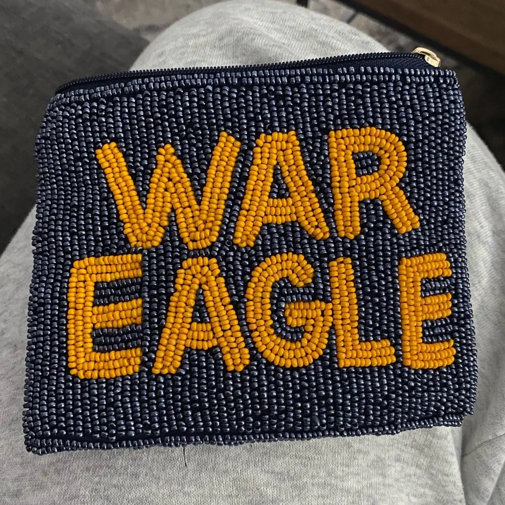 War‎ Eagle Game Day Auburn University Beaded Coin Purse w/ Zipper Blue Orange